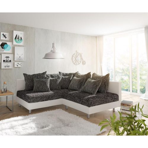 DELIFE Ecksofa Clovis Weiss Schwarz Ottomane Links Modulsofa