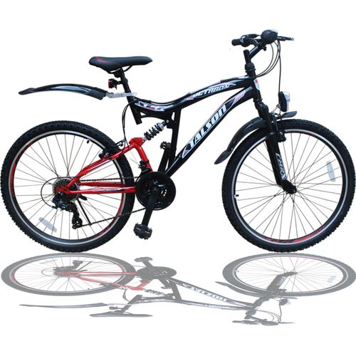 26 Zoll Mountainbike SHIMANO 21-Gang Fahrrad mit Vollfederung & Beleuchtung OXT-Red