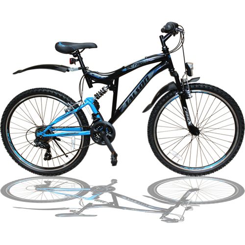 26 Zoll Mountainbike SHIMANO 21-Gang Fahrrad mit Vollfederung & Beleuchtung OXT-Blue
