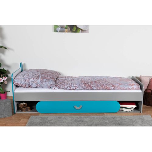 Kinderbett / Jugendbett Klemens 13, Farbe: Blau / Weiß / Grau - Liegefläche: 80 x 195 cm (B x L)