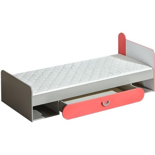 Kinderbett / Jugendbett Klemens 13, Farbe: Rosa / Weiß / Grau - Liegefläche: 80 x 195 cm (B x L)