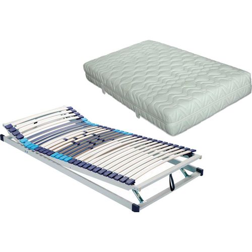 Spar-Set Plus bestehend aus: ki-Pure Komfort-Flex-Pur 5-Zonen Tonnentaschenfederkernmatratze in 90 x 200 cm im Härtegrad mittelfest – plus Lattenrost Hn8 TrioPlus Zon verstellbar in 90 x 200 cm – fertig montiert und