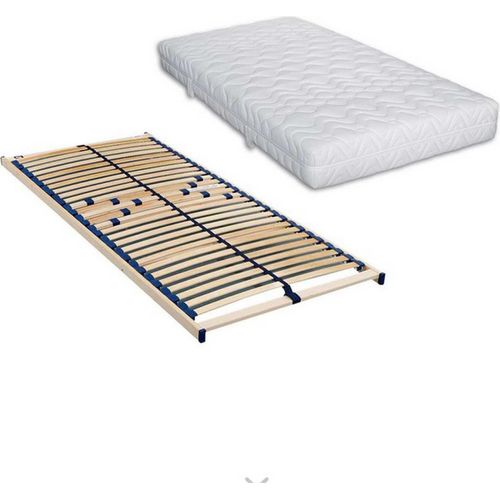 SPAR-SET bestehend aus: ki-Pure Komfort-Flex-Pur 5-Zonen Tonnentaschenfederkernmatratze in 140 x 200 cm im Härtegrad mittelfest – plus Lattenrost Malie Olymp in 140 x 200 cm – fertig montiert + fertig montiert und
