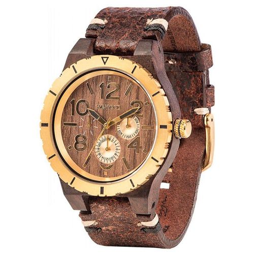 Wewood Holzuhr Lederarmband braun Herren Uhr Armbanduhr WW59001