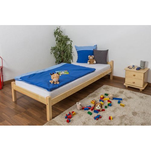 Kinderbett / Jugendbett Kiefer massiv Vollholz natur , inkl. Lattenrost - Maße: 90 x 200 cm