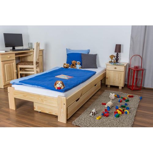 Kinderbett / Jugendbett Kiefer Vollholz massiv natur A10, inkl. Lattenrost - Abmessung 90 x 200 cm