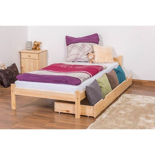 Kinderbett / Jugendbett Kiefer Vollholz massiv natur A14, inkl. Lattenrost - Abmessung 90 x 200 cm