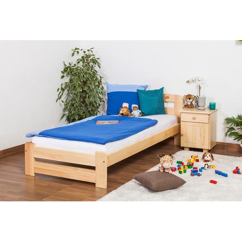 Kinderbett / Jugendbett Kiefer Vollholz massiv natur A7, inkl. Lattenrost - Abmessungen: 90 x 200 cm