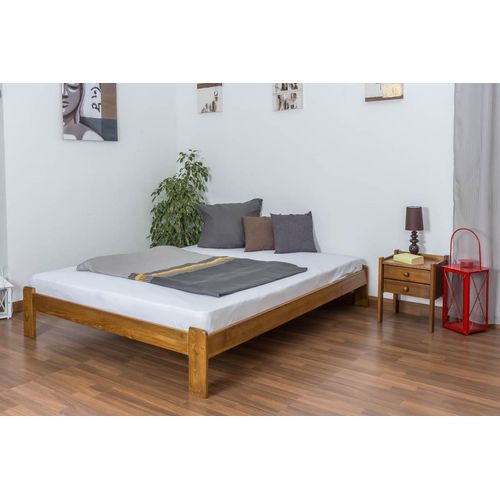 Doppelbett / Gästebett Kiefer Vollholz massiv Eichefarben A10, inkl. Lattenrost - Abmessung 160 x 200 cm
