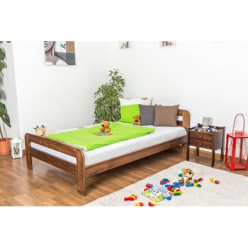 Kinderbett / Jugendbett Kiefer Vollholz massiv Nussfarben A6, inkl. Lattenrost - Abmessung 120 x 200 cm