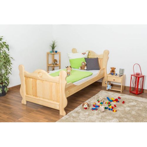 Kinderbett / Jugendbett Kiefer massiv Vollholz natur 91, inkl. Lattenrost - Abmessung 90 x 200 cm