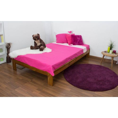 Kinderbett / Jugendbett Kiefer Vollholz massiv Eichefarben A10, inkl. Lattenrost - Abmessung 120 x 200 cm