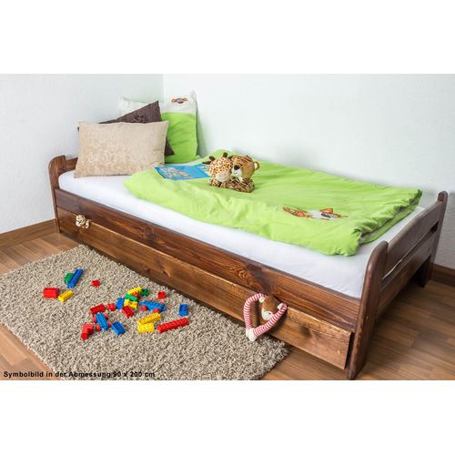 Kinderbett / Jugendbett Kiefer Vollholz massiv nussfarben A11, inkl. Lattenrost - Abmessung 120 x 200 cm