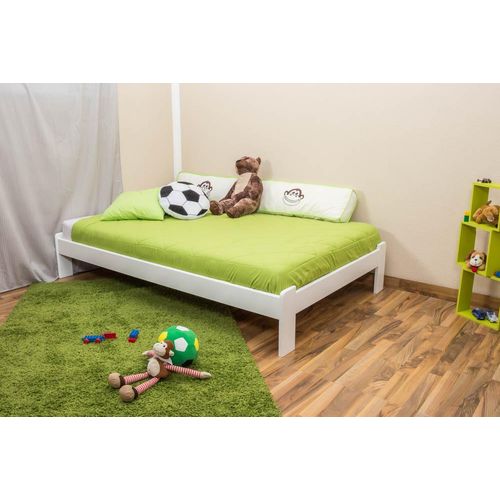 Kinderbett / Jugendbett Kiefer Vollholz massiv weiß lackiert A10, inkl. Lattenrost - Abmessung 120 x 200 cm