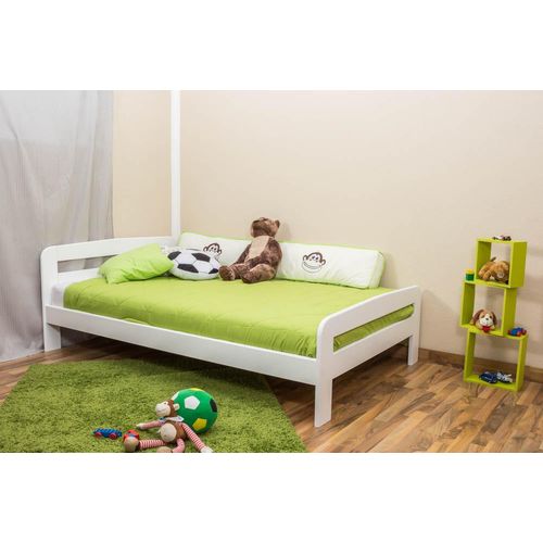 Kinderbett / Jugendbett Kiefer Vollholz massiv weiß lackiert A6, inkl. Lattenrost - Abmessung 120 x 200 cm