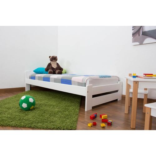 Kinderbett / Jugendbett Kiefer Vollholz massiv weiß lackiert A9, inkl. Lattenrost - Abmessung 90 x 200 cm
