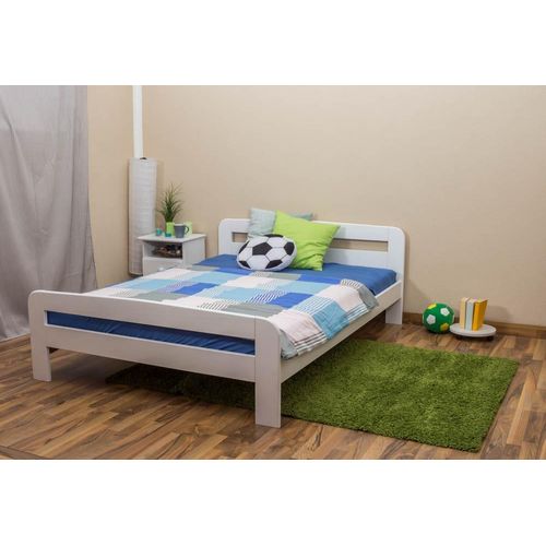 Kinderbett / Jugendbett Kiefer Vollholz massiv weiß lackiert A6, inkl. Lattenrost - Abmessung 140 x 200 cm