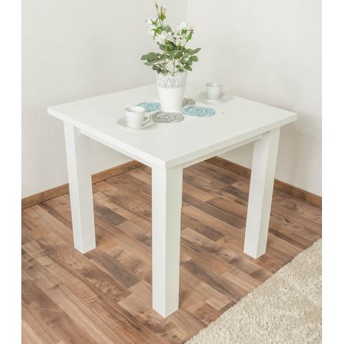 Massivholz Esstisch 80x80 cm Kiefer, Farbe: Weiß