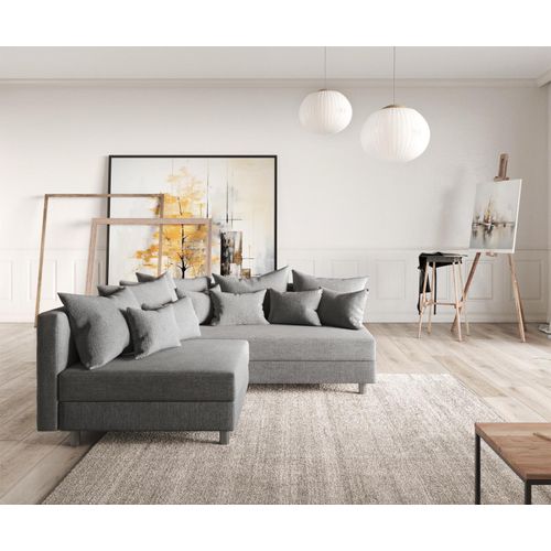 DELIFE Ecksofa Clovis Grau Flachgewebe Ottomane Rechts Modulsofa