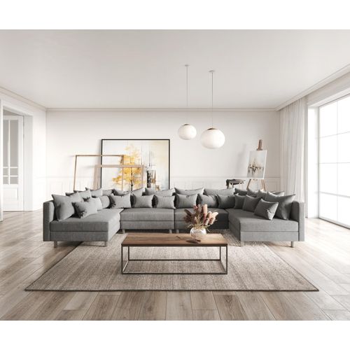 DELIFE Wohnlandschaft Clovis XL Grau Flachgewebe Modulsofa