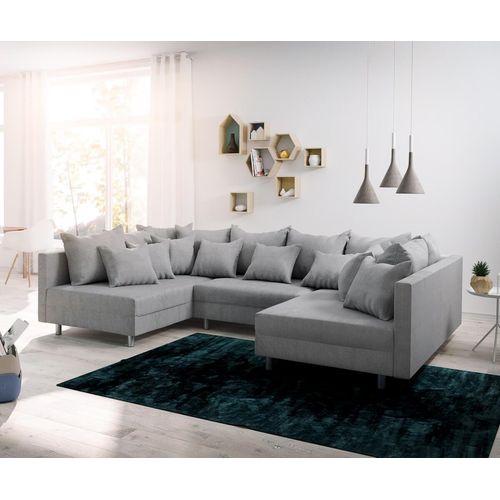 DELIFE Wohnlandschaft Clovis Grau Flachgewebe Modulsofa