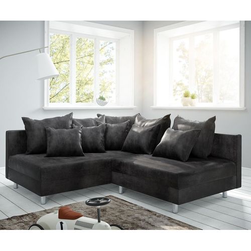 DELIFE Ecksofa Clovis Anthrazit Antik Optik Ottomane Links Modulsofa