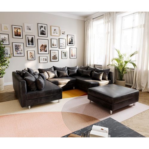 DELIFE Wohnlandschaft Clovis Anthrazit Antik Optik modular Hocker