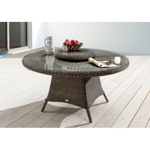 Destiny Gartentisch LUNA Ø150x75 cm mit Drehteller, Polyrattan, vintage grau