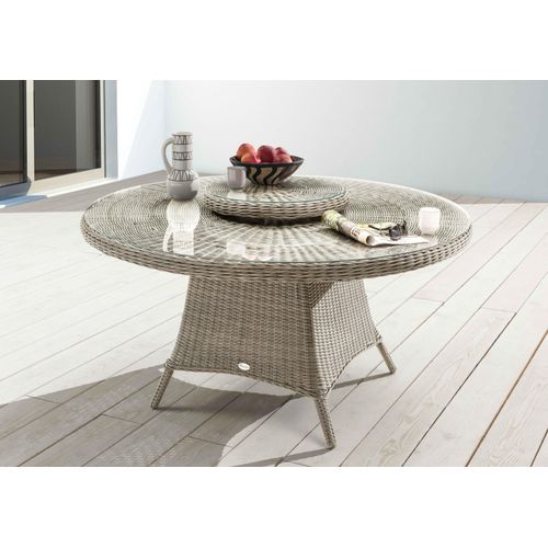 Destiny Gartentisch LUNA Ø150x75 cm mit Drehteller, Polyrattan, vintage weiß