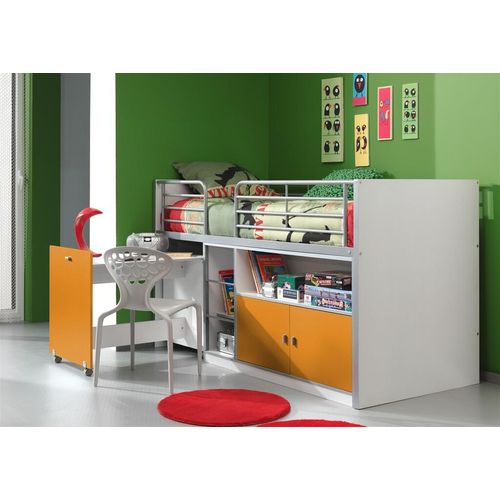Kinderbett Ponny 90 x 200 cm Weiß / Orange, Matratze:Softdeluxe