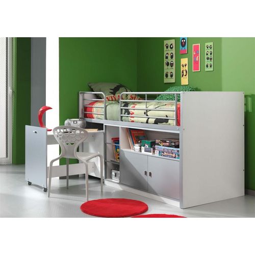 Kinderbett Ponny 90 x 200 cm Weiß / Silbergrau, Matratze:Basic