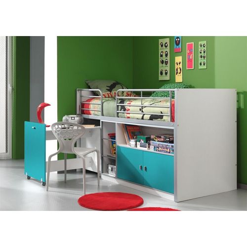 Kinderbett Ponny 90 x 200 cm Weiß / Türkis, Matratze:Softdeluxe