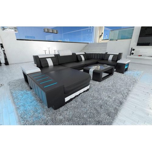 Leder Wohnlandschaft Bellagio mit LED Echtleder