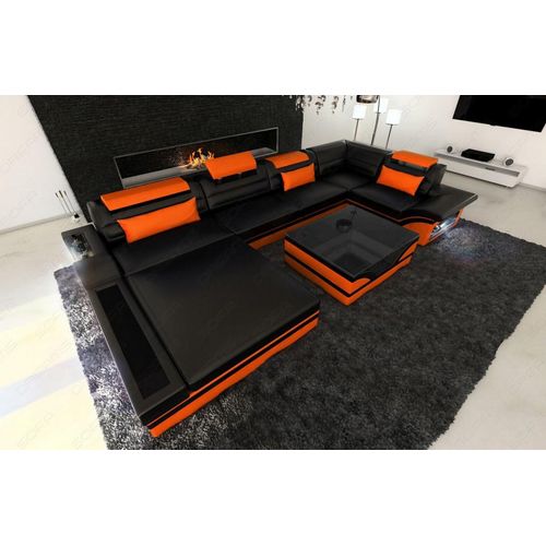 Wohnlandschaft Mezzo Mini Ledersofa LED Echtleder
