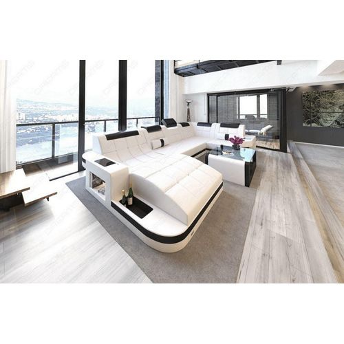Leder Wohnlandschaft Wave mit Ottomane Premium Kunstleder