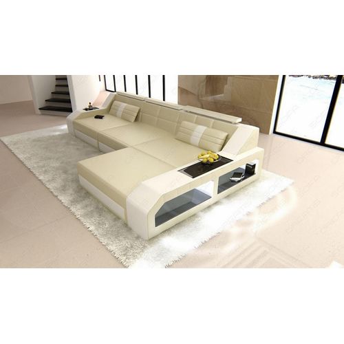Ecksofa Arezzo Ledersofa mit Ottomane Premium Kunstleder
