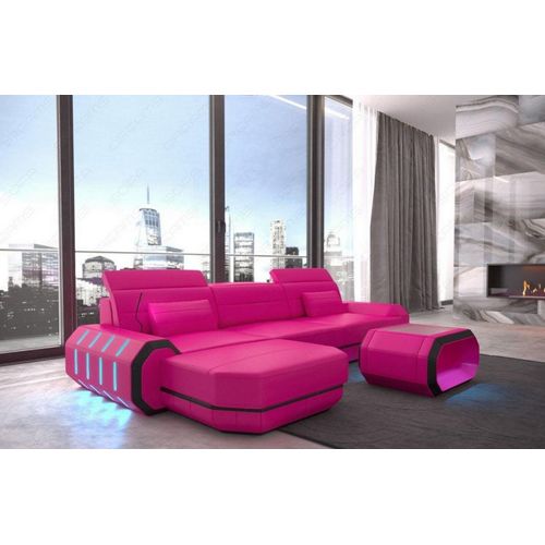 Ecksofa Roma mit USB und LED als Ledersofa Echtleder