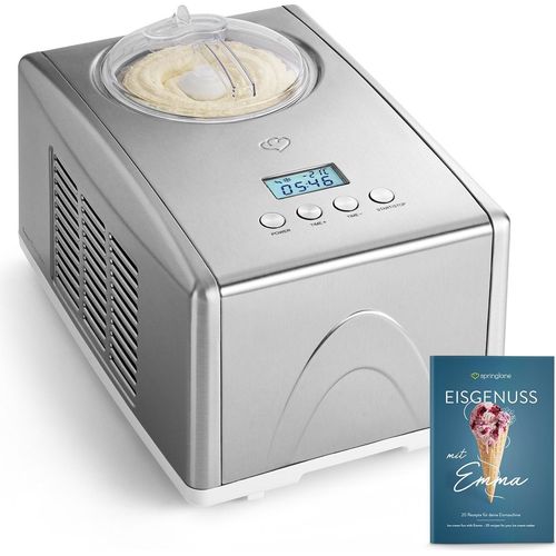 SPRINGLANE Eismaschine Emma 1,5 L mit selbstkühlendem Kompressor 150 W, Eiscrememaschine aus Edelstahl - Silber