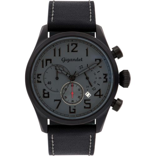 Gigandet Quarzuhr Chronograph Edelstahl Lederband Schwarz Grau Interceptor - G4-006