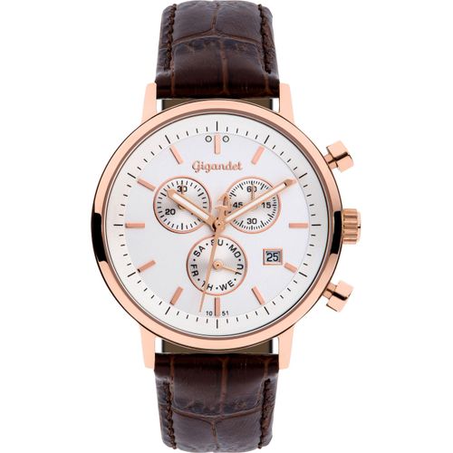 Gigandet Quarzuhr Chronograph Edelstahl Lederband Rotgold Silber Classico G6-006