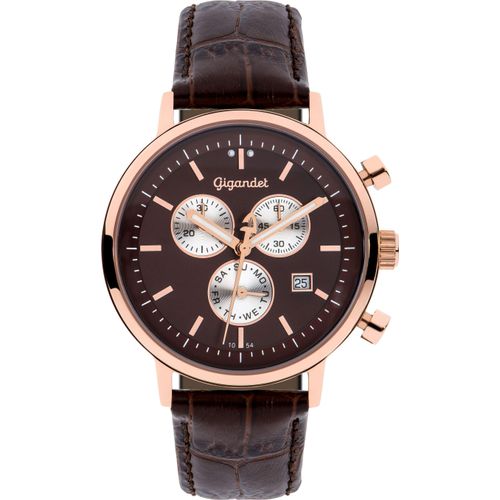 Gigandet Quarzuhr Chronograph Edelstahl Lederband Rotgold Braun Classico - G6-009
