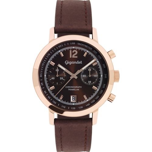 Gigandet Quarzuhr Chronograph Edelstahl Lederband Rotgold Schwarz Tramelan - G10-008