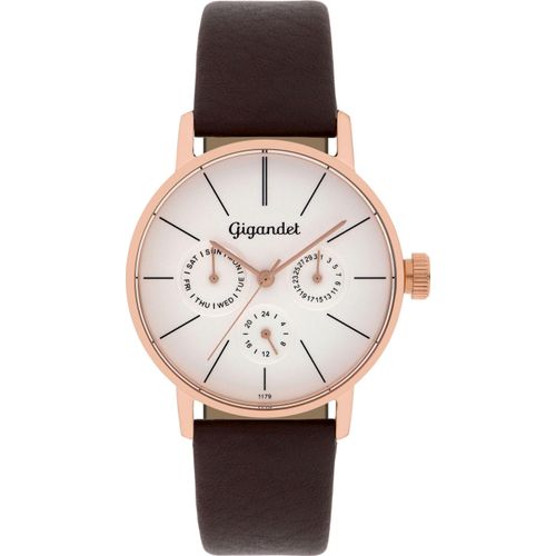 Gigandet Quarzuhr Multifunktion Edelstahl Lederband Rotgold Silber Minimalism - G38-004