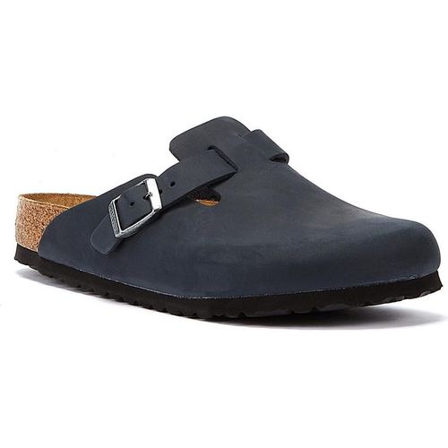 Birkenstock Boston Schmalz Leder Schwarz Schmales Fußbett - Slipper - 59463