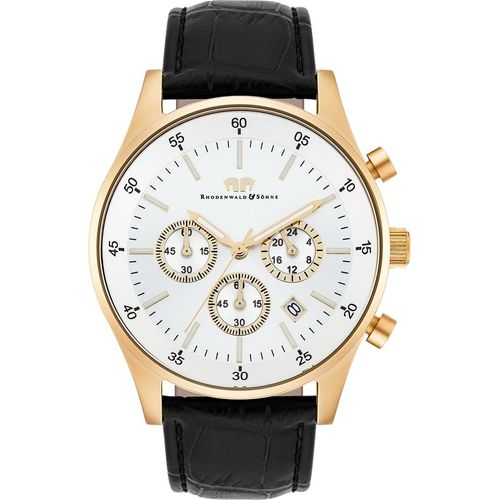 Herren Chronograph gelbgold Echtleder schwarz