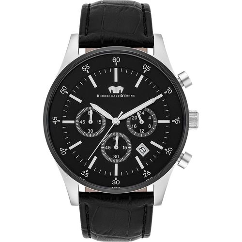 Herren Chronograph silber/schwarz Echtleder schwarz