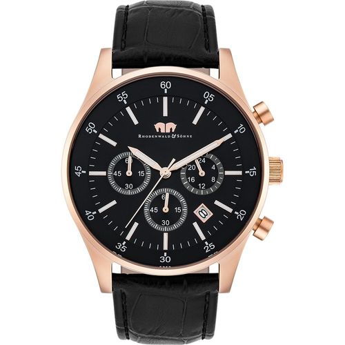 Herren Chronograph roségold Echtleder schwarz