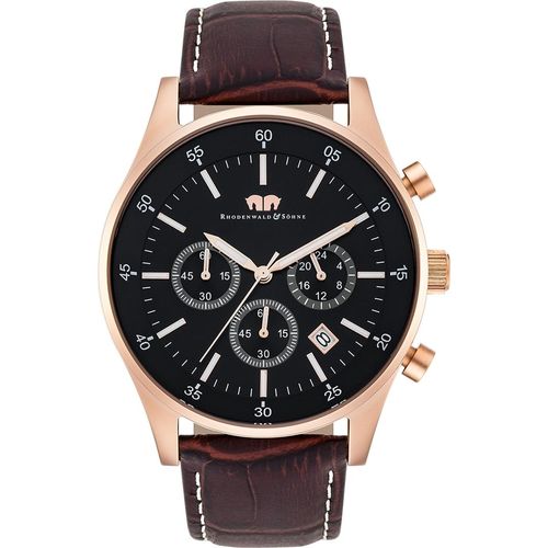 Herren Chronograph roségold Echtleder dunkelbraun