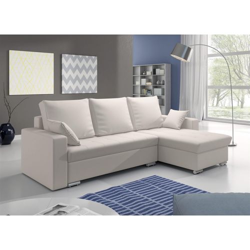 Ecksofa Sofa ADARA mit Schlaffunktion Kunstleder Weiss Ottomane Rechts
