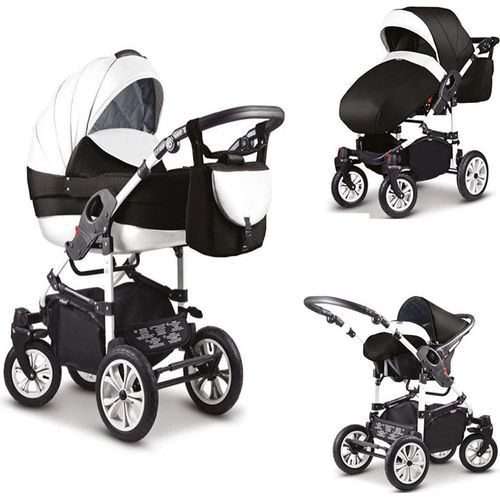 Kinderwagen-Set Craft 4 in 1 in Weiß-Schwarz - 16 Teile - in 18 Farben erhältlich